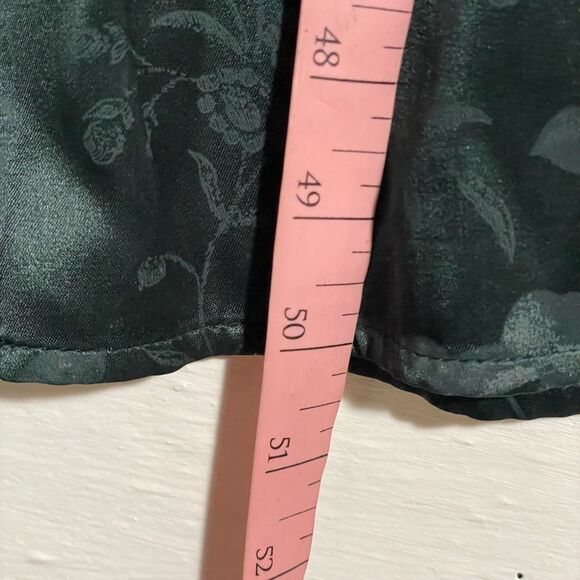 Vintage Dark Teal Satin Maxi Dress Floral Empire Waist Tie Back Sleeveless Sz 10 - Picture 11 of 11